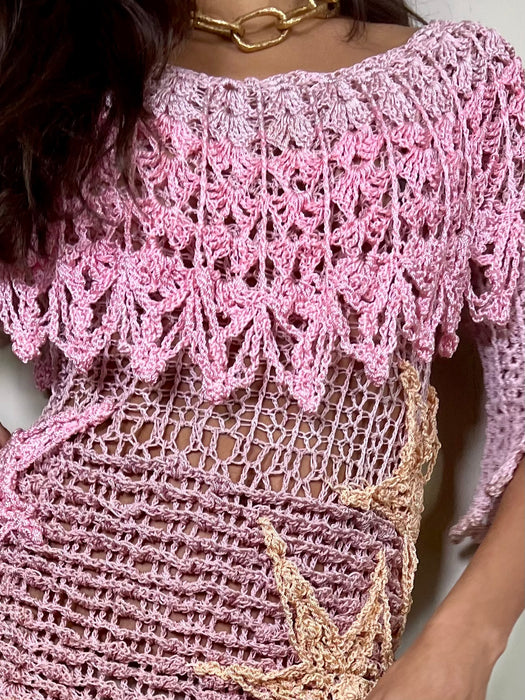 Laney, vintage pink crochet dress