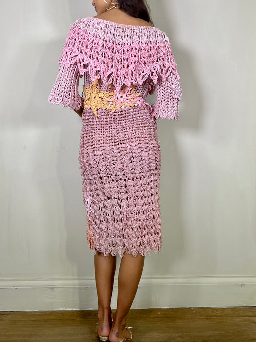 Laney, vintage pink crochet dress