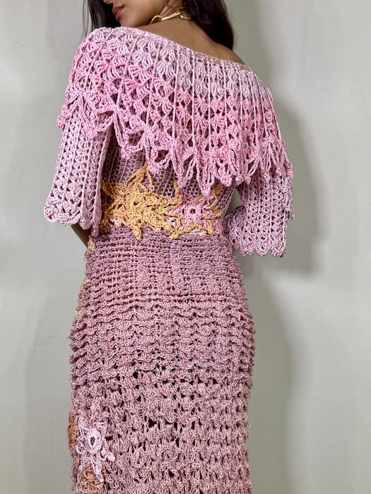 Laney, vintage pink crochet dress