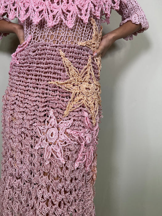 Laney, vintage pink crochet dress