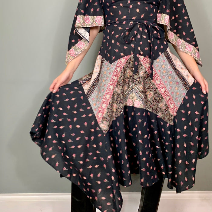 Larsa, rose mixed print 70s cotton dress
