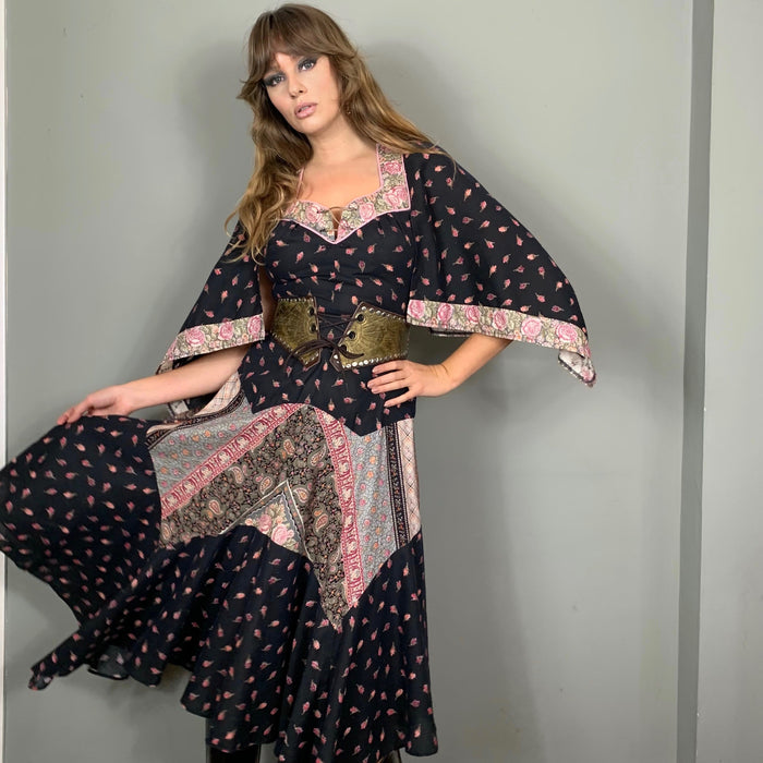 Larsa, rose mixed print 70s cotton dress