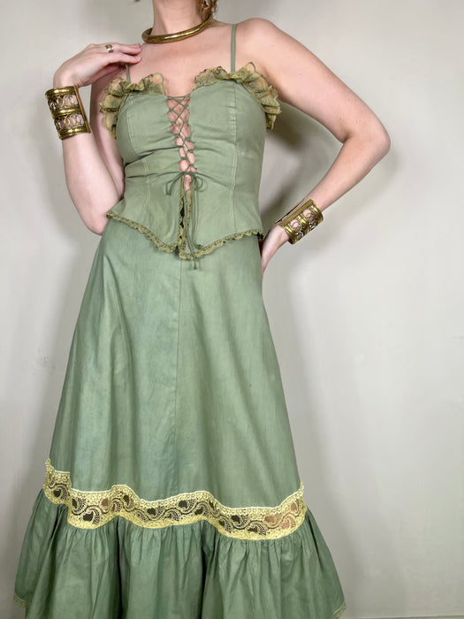 Fabi, kaki 2 piece 70s cotton set