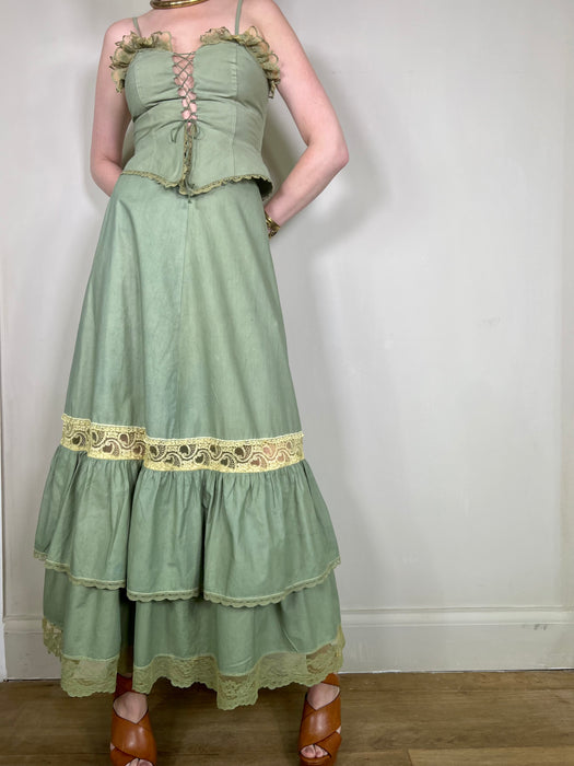 Fabi, kaki 2 piece 70s cotton set