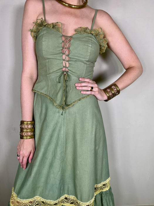 Fabi, kaki 2 piece 70s cotton set