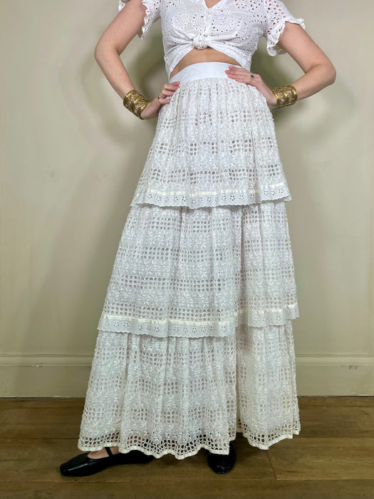 Caline, vintage eyelet tiered skirt