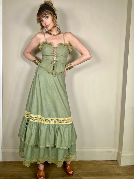 Fabi, kaki 2 piece 70s cotton set