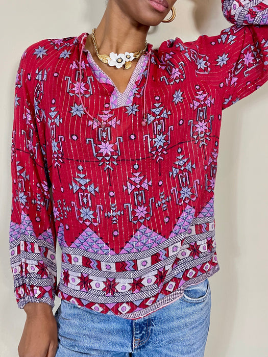 Caz, 70s Indian cotton print blouse