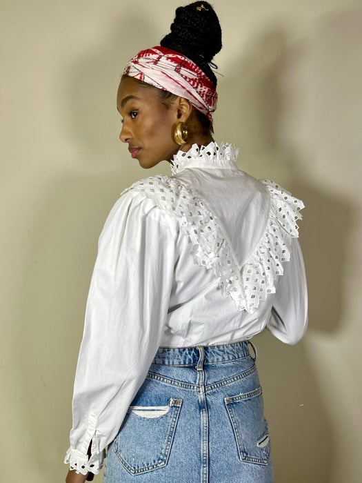 Jax, white vintage fitted shirt with broderie anglaise
