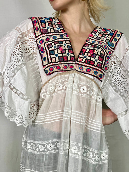 Toni, White Broderie Anglaise top with Indian design