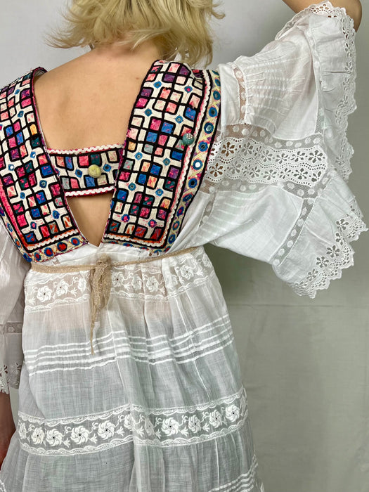 Toni, White Broderie Anglaise top with Indian design