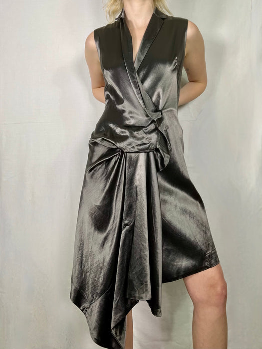 Marnie, vintage silver silk draped dress