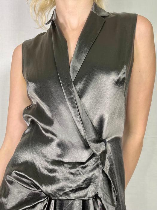 Marnie, vintage silver silk draped dress